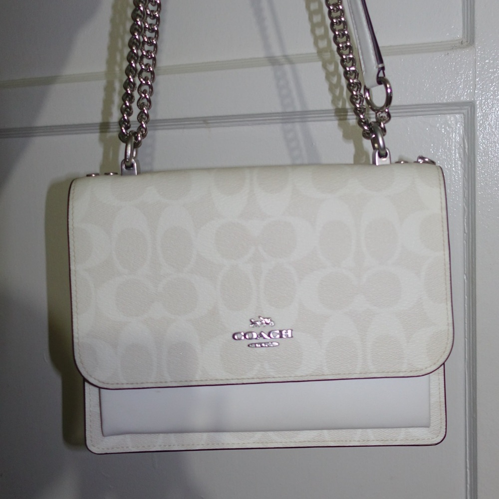 Coach Cream Shoulder Bag with Silver Accents
